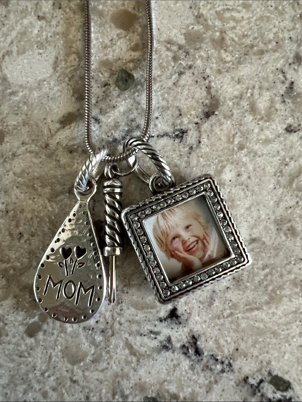 Brighton Silver 'MOM' Photo Pendant Necklace, Charm Necklace, NWT